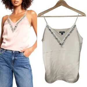 Rhinestone Embellished Satin Cami Size L Cream
